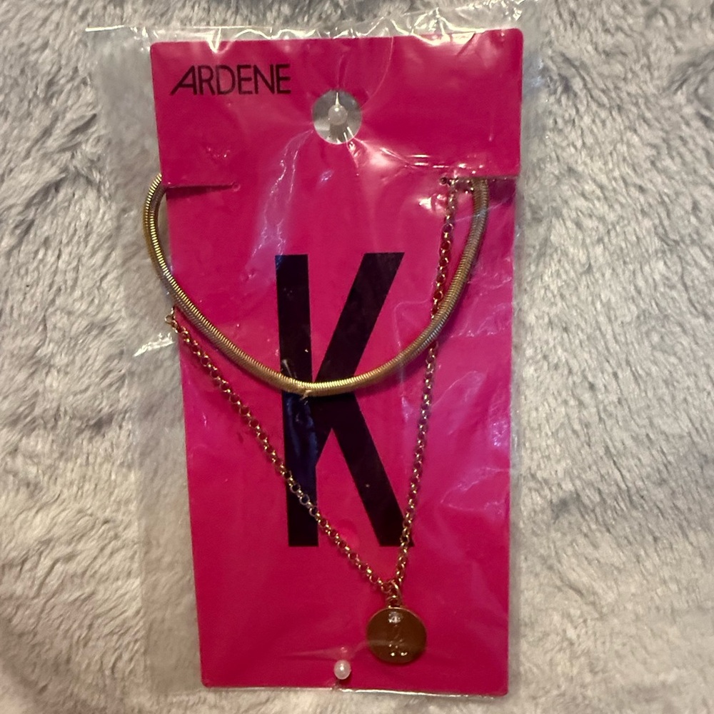 Layered Necklace with Initial K Pendant